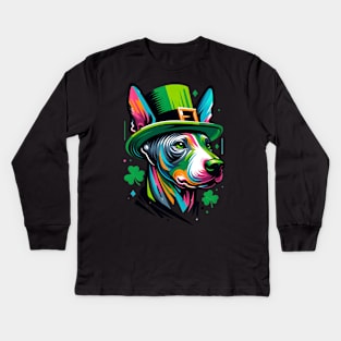 American Hairless Terrier in Saint Patrick's Day Spirit Kids Long Sleeve T-Shirt